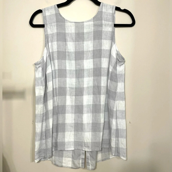 J. Jill Love Linen | Women's Plaid Gray & White Button Back Tank Small Petite - Picture 1 of 6